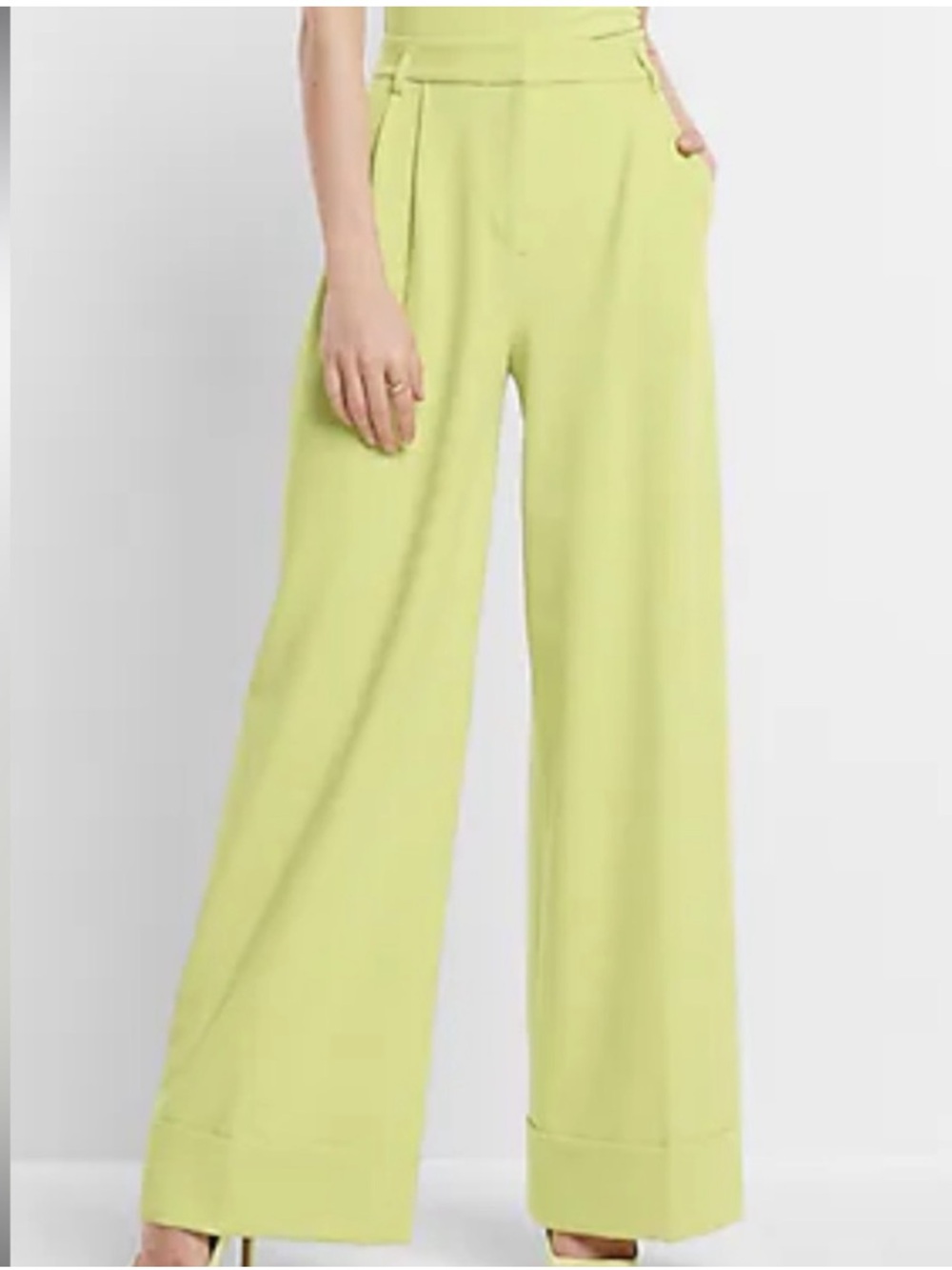Express Wide Leg Super High Rise Pants Lime Green Neon Suit Trousers 12 12R NWT